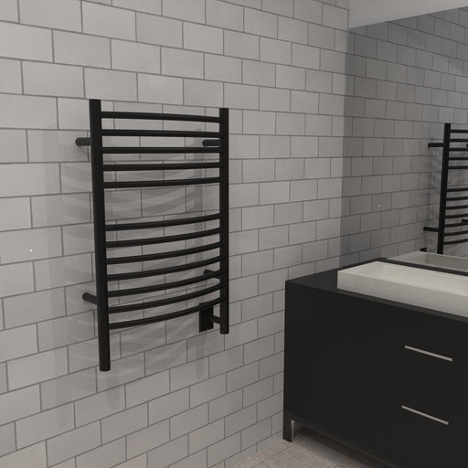 Amba Products ECMB Jeeves Model E Curved 12-Bar Hardwired Towel Warmer - 6.5 x 21.25 x 31.75 in. - Matte Black Finish