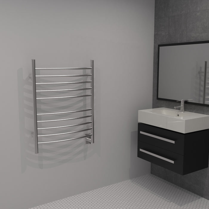 Amba Products RWH-CB Radiant Curved 10-Bar Hardwired + Plug-in Combo Towel Warmer - 5.75 x 24.5 x 31.875 in. - Brushed Finish