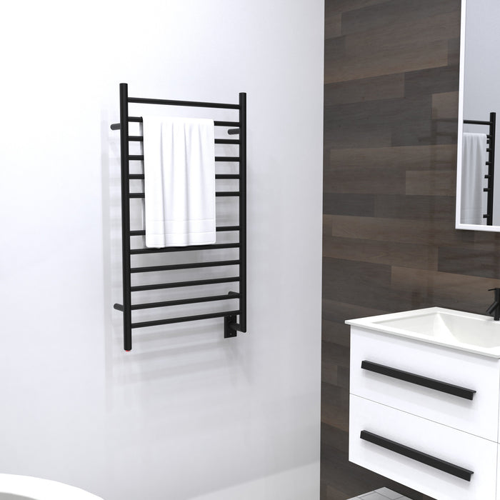 Amba Products RWHL-SMB Radiant Straight 12-Bar Large Hardwired + Plug-in Combo Towel Warmer - 4.75 x 24.5 x 41.75 in. - Matte Black Finish