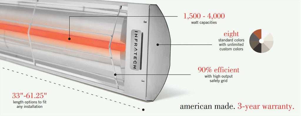 Infratech C Series Single Element C2524SS 2500 Watts 240V 10.4 Amps Infrared Electric Patio Heater 39 x 8.19 x 2.5 in. Stainless Steel Color