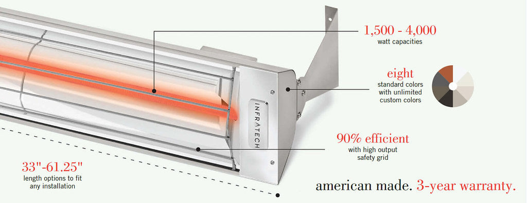 Infratech W Series Single Element W2524GR 2500 Watts 240V 10.4 Amps Infrared Electric Patio Heater 39 x 8 x 3 in. Grey Color