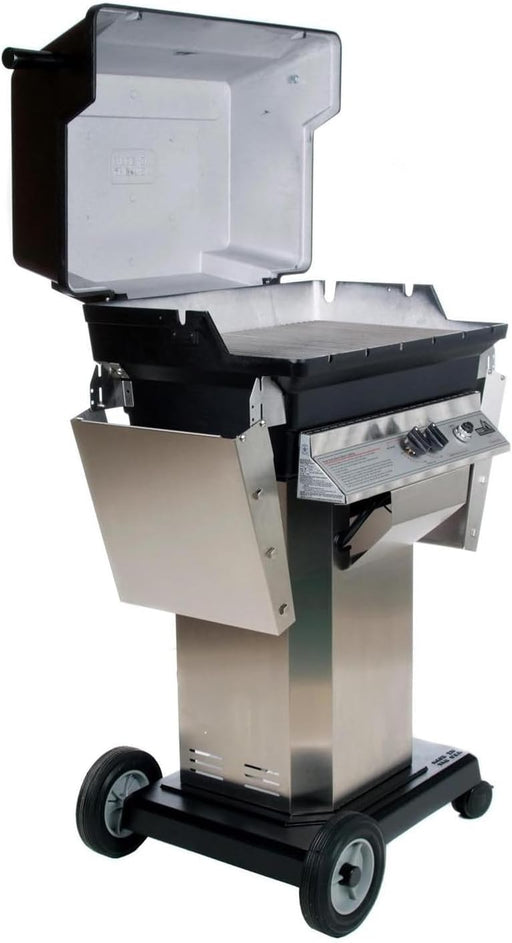 PGS A-Series A40LP 26 Inch Liquid Propane Outdoor Patio Gas Grill Head on AS PED Stainless Steel Pedestal Kit and ALC Wheeled Base