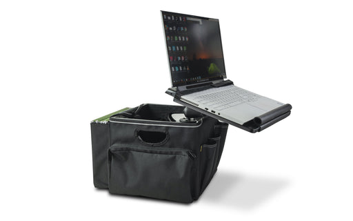 AutoExec AUE80018-1 Mobile Office Solution Milk Crate with Apron and Laptop Tray in Black Color - 13 in. x 13 in. x 10.5 in.