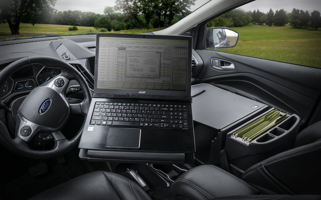 AutoExec AUE10070-1 Reach Desk Front Seat Series Car Seat Desk in Black Color - 25.25 in. x 20.5 in. x 11 in.