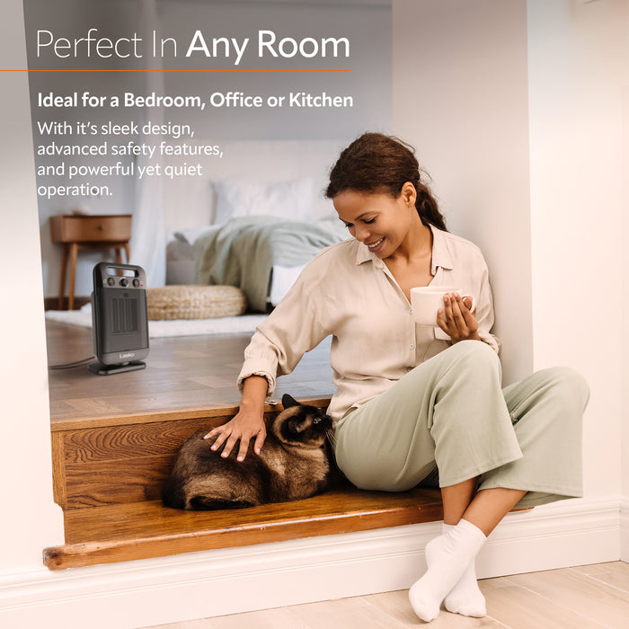 Almo CD12100 Lasko MyHeat - GO Oscillating Ceramic Space Heater with Adjustable Thermostat  - 4.06 in. x 7 in. x 12.07 in. - Black