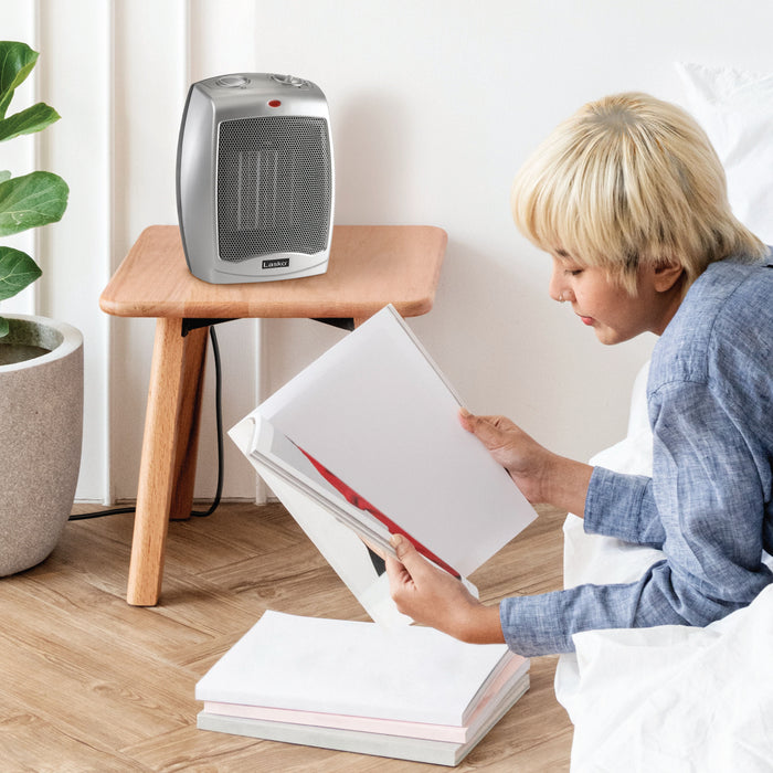Almo 754200 Ceramic Heater with Adjustable Thermostat  - 6 in. x 7 in. x 9.2 in. - Silver