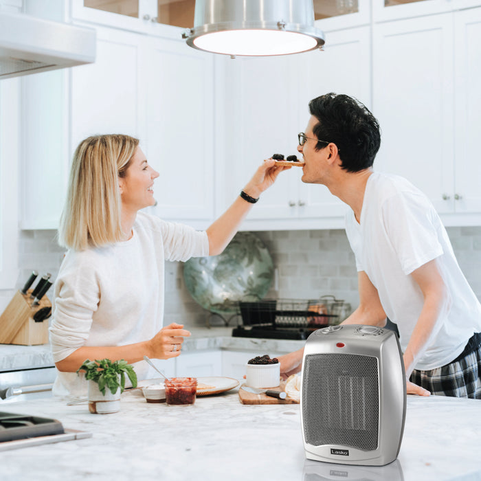 Almo 754200 Ceramic Heater with Adjustable Thermostat  - 6 in. x 7 in. x 9.2 in. - Silver