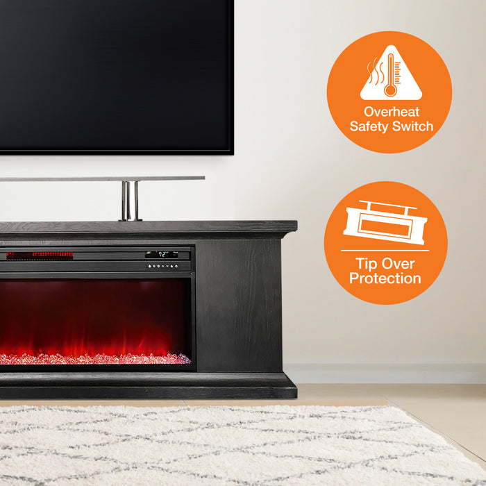Almo LDFP0009US-BLK 72-inch Media Fireplace with Faux Glass Beads  - 18 in. x 72 in. x 20 in. - Black