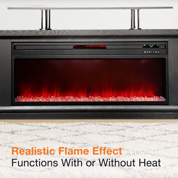 Almo LDFP0009US-BLK 72-inch Media Fireplace with Faux Glass Beads  - 18 in. x 72 in. x 20 in. - Black
