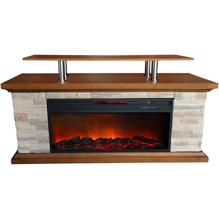 Almo ZCFP1032US 60-in. Faux Stone Media Fireplace Heater with Remote Control  - 18 in. x 60 in. x 20 in. - Brown