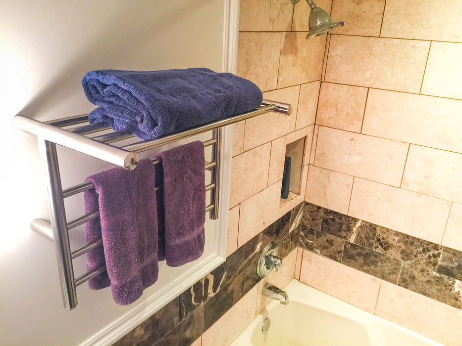 Amba Products RSH-P Radiant 8-Bar Shelf Hardwired Plug-in Combo Towel Warmer - 14 x 24.5 x 19.125 in. - Polished Finish