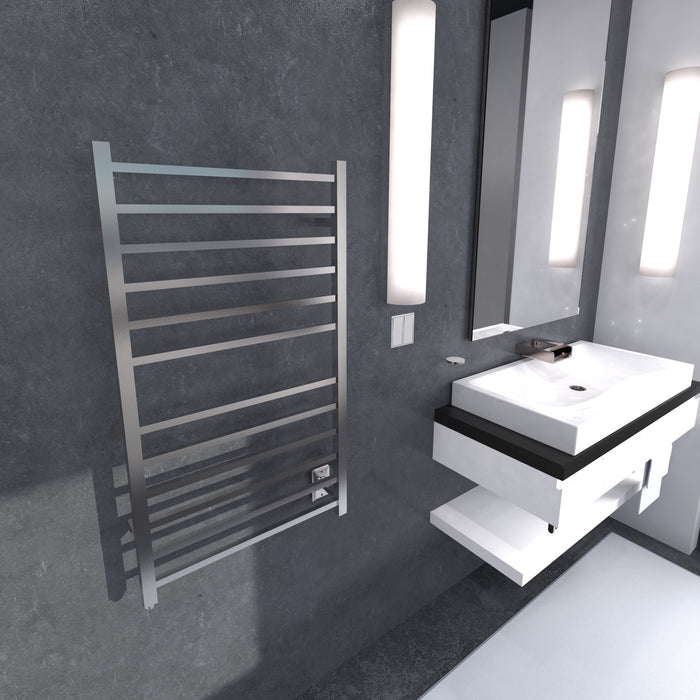 Amba Products RSWHL-B Radiant 12-Bar Large Square Hardwired Plug-in Combo Towel Warmer - 4.75 x 24.5 x 41.75 in. - Brushed Finish