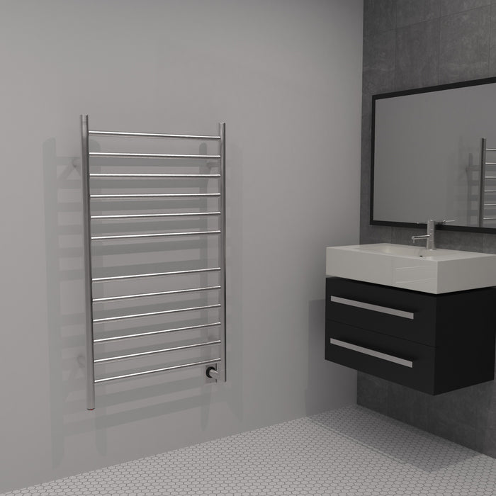 Amba Products RWHL-SB Radiant Straight 12-Bar Large Hardwired Plug-in Combo Towel Warmer - 4.75 x 24.5 x 41.75 in. - Brushed Finish