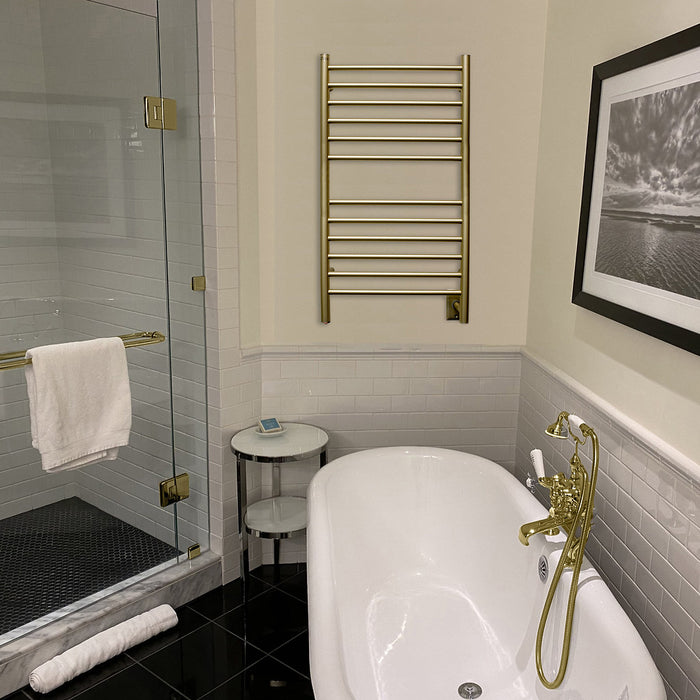 Amba Products RWHL-SSB Radiant Straight 12-Bar Large Hardwired Plug-in Combo Towel Warmer - 4.75 x 24.5 x 41.75 in. - Satin Brass Finish