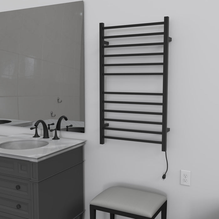 Amba Products RSWHL-MB Radiant 12-Bar Large Square Hardwired Plug-in Combo Towel Warmer - 4.75 x 24.5 x 41.75 in. - Matte Black Finish