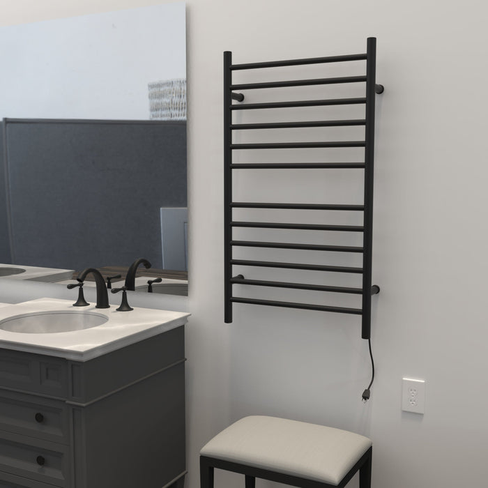 Amba Products RWHL-SMB Radiant Straight 12-Bar Large Hardwired Plug-in Combo Towel Warmer - 4.75 x 24.5 x 41.75 in. - Matte Black Finish