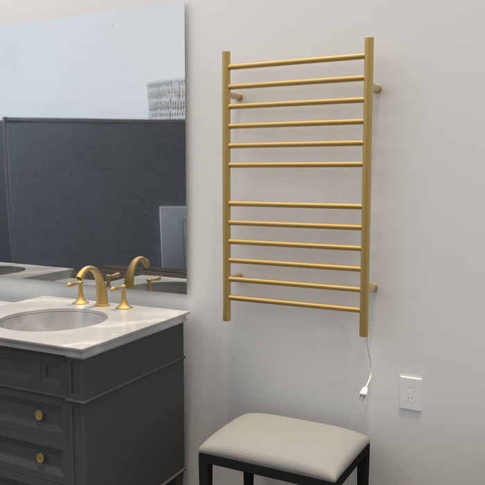 Amba Products RWHL-SSB Radiant Straight 12-Bar Large Hardwired Plug-in Combo Towel Warmer - 4.75 x 24.5 x 41.75 in. - Satin Brass Finish