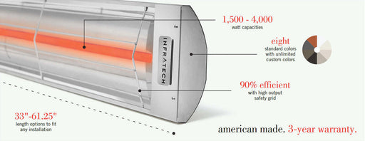 Infratech C Series Single Element C1512WH 1500 Watts 120V 12.5 Amps Infrared Electric Patio Heater 33 x 8.19 x 2.5 in. White Color