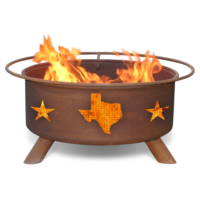 Patina Products F102 Texas State & Stars Steel Outdoor Fire Pit - 24 x 24 x 11 in. - Natural Rust Patina Finish