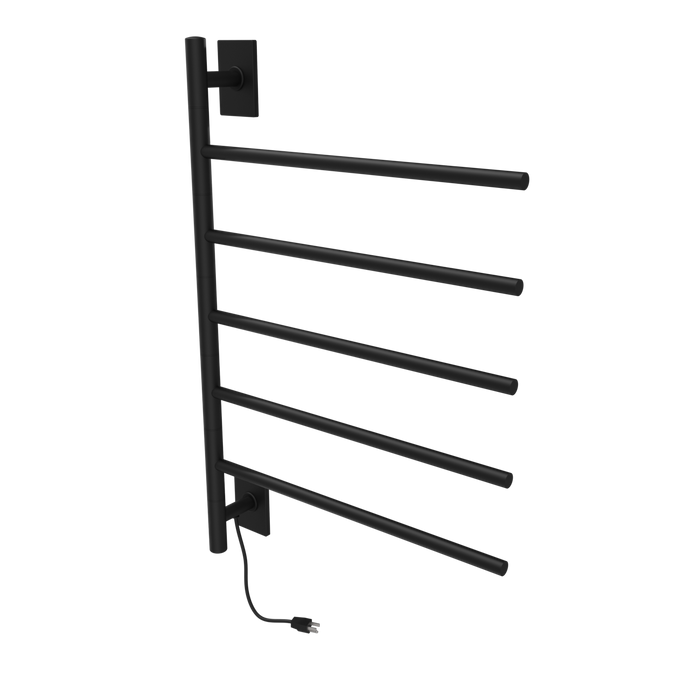 Amba Products SB5-MB Swivel Bar Hardwired Plug-in Combo Towel Warmer with 5 Bars - x x in. - Matte Black Finish