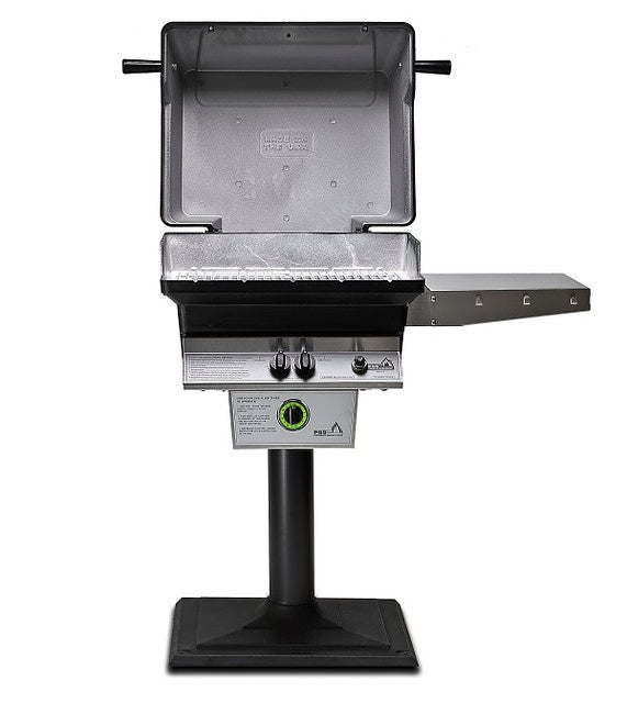 PGS T-Series T30NG 20 Inch Natural Gas Outdoor Patio Gas Grill Head with Timer on AMPB Black Stationary Mounting Post