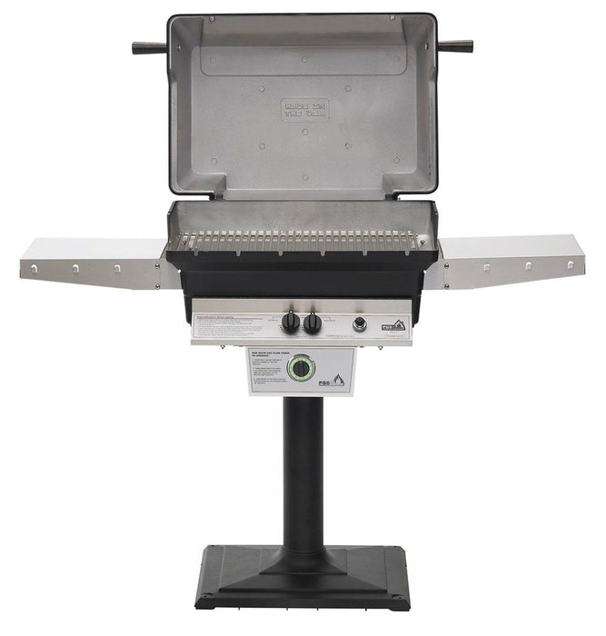 PGS T-Series T40NG 26 Inch Natural Gas Outdoor Patio Gas Grill Head with Timer on AMPB Black Stationary Mounting Post