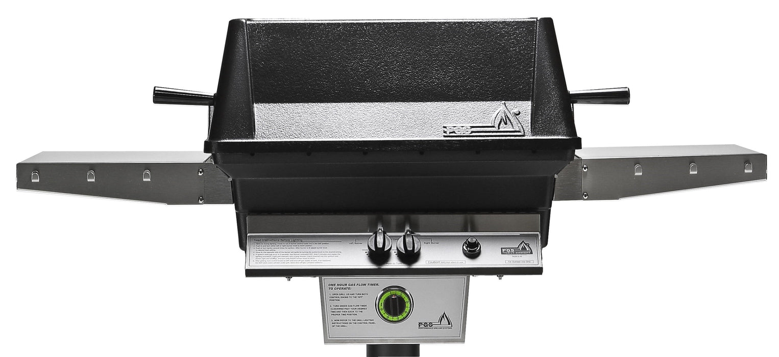 PGS T-Series T40NG 26 Inch Natural Gas Outdoor Patio Gas Grill Head with Timer on AMPB Black Stationary Mounting Post