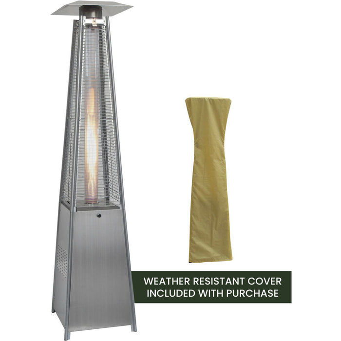Almo HAN102SS-CV 7-Ft. Tall 42000 BTU Propane Pyramid Patio Heater with Waterproof Cover for Outdoor Entertaining in Stainless Steel - 22 in. x 7.25 in. x 87 in.