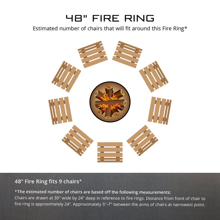 PD Metals PB0948-FP Pine Bough Unpainted 12 in. Tall 48 in. Diameter Outdoor Fire Ring with Fire Poker - 48 x 48 x 12 in. - Unpainted Metal Gray