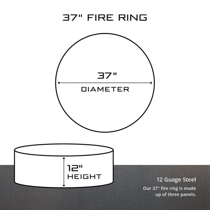 PD Metals DMR00437-FP Whitetail Unpainted 12 in. Tall 37 in. Diameter Outdoor Fire Ring with Fire Poker - 37 x 37 x 12 in. - Unpainted Metal Gray