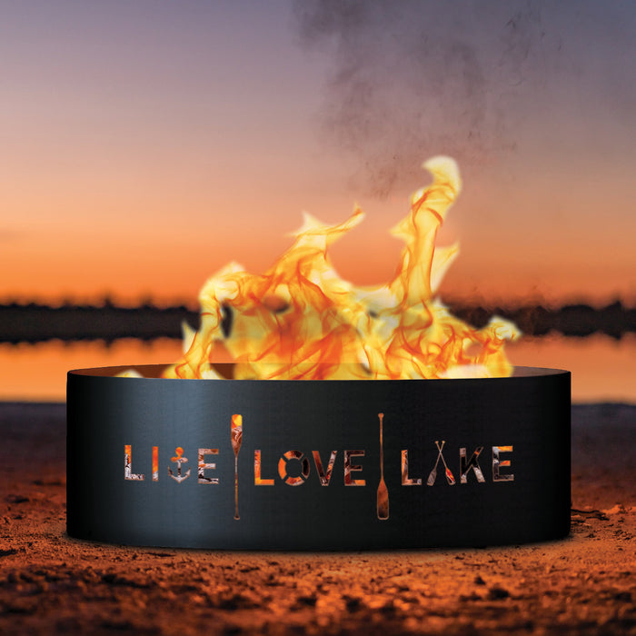 PD Metals LLL01830-FP Live Love Lake Unpainted 12 in. Tall 30 in. Diameter Outdoor Fire Ring with Fire Poker - 30 x 30 x 12 in. - Unpainted Metal Gray