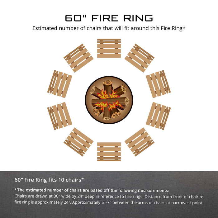 PD Metals FER00660-FP Fighting Elk Unpainted 12 in. Tall 60 in. Diameter Outdoor Fire Ring with Fire Poker - 60 x 60 x 12 in. - Unpainted Metal Gray