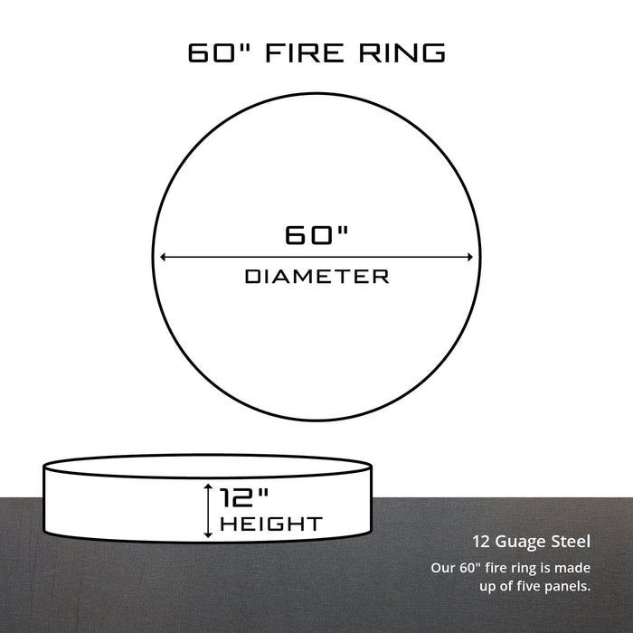 PD Metals MR00460 Mustangs Unpainted 12 in. Tall 60 in. Diameter Outdoor Fire Ring - 60 x 60 x 12 in. - Unpainted Metal Gray