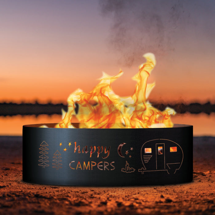 PD Metals HPC01860 Happy Camper Unpainted 12 in. Tall 60 in. Diameter Outdoor Fire Ring - 60 x 60 x 12 in. - Unpainted Metal Gray