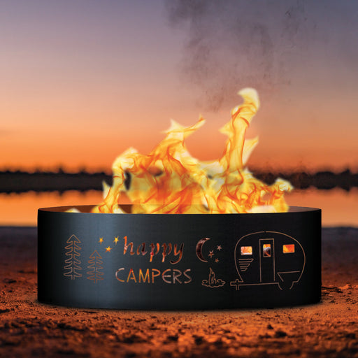 PD Metals HPC01848-FP Happy Camper Unpainted 12 in. Tall 48 in. Diameter Outdoor Fire Ring with Fire Poker - 48 x 48 x 12 in. - Unpainted Metal Gray