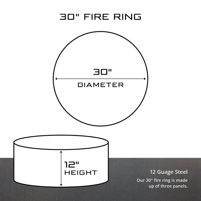 PD Metals SD1330-FP Solid Multi-Piece 3 pc Unpainted 12 in. Tall 30 in. Diameter Outdoor Fire Ring with Fire Poker - 30 x 30 x 12 in. - Unpainted Metal Gray