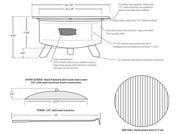 Patina Products F474 Navy Steel Outdoor Fire Pit - Patina Rust