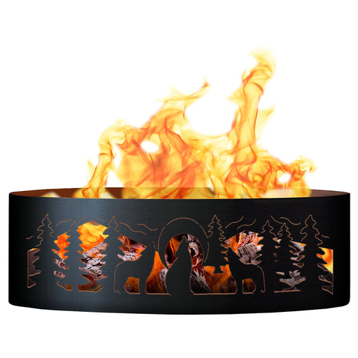 PD Metals WR00448 Wolves Unpainted 12 in. Tall 48 in. Diameter Outdoor Fire Ring - 48 x 48 x 12 in. - Unpainted Metal Gray