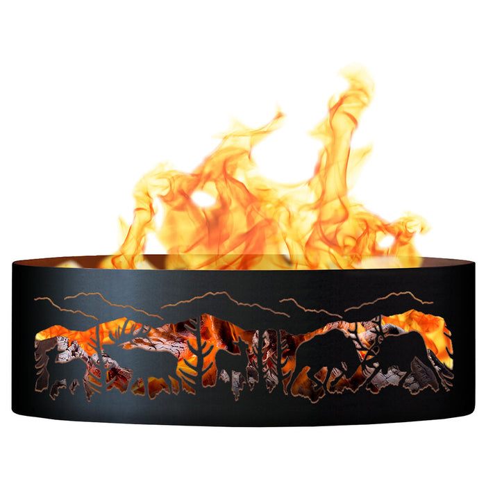 PD Metals FER00630 Fighting Elk Unpainted 12 in. Tall 30 in. Diameter Outdoor Fire Ring - 30 x 30 x 12 in. - Unpainted Metal Gray