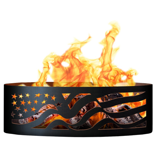 PD Metals AF01248 American Flag Unpainted 12 in. Tall 48 in. Diameter Outdoor Fire Ring - 48 x 48 x 12 in. - Unpainted Metal Gray