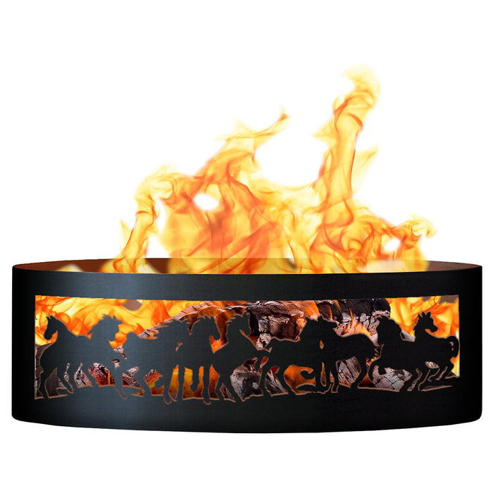 PD Metals MR00430 Mustangs Unpainted 12 in. Tall 30 in. Diameter Outdoor Fire Ring - 30 x 30 x 12 in. - Unpainted Metal Gray