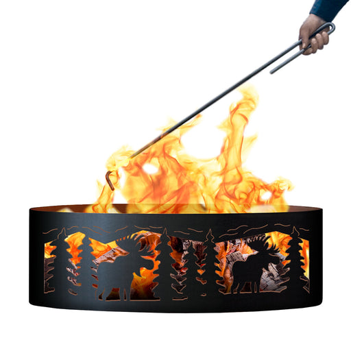 PD Metals MFR00448-FP Moose Unpainted 12 in. Tall 48 in. Diameter Outdoor Fire Ring with Fire Poker - 48 x 48 x 12 in. - Unpainted Metal Gray