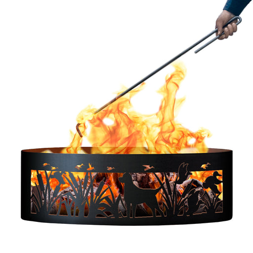 PD Metals LD00737-FP Lab N Duck Unpainted 12 in. Tall 37 in. Diameter Outdoor Fire Ring with Fire Poker - 37 x 37 x 12 in. - Unpainted Metal Gray