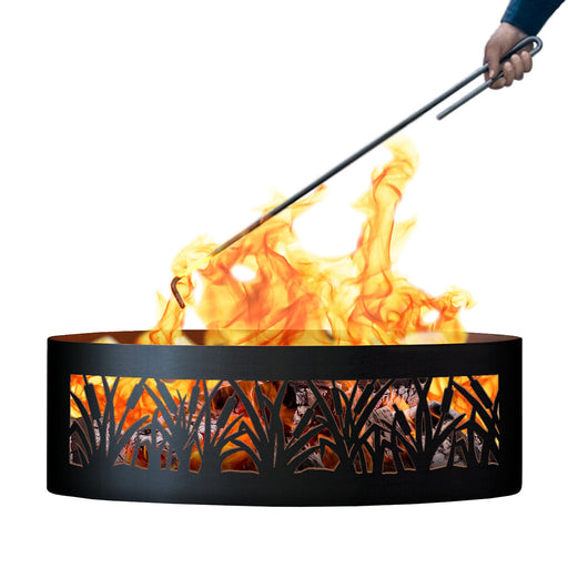 PD Metals CFR00948-FP Cattail Unpainted 12 in. Tall 48 in. Diameter Outdoor Fire Ring with Fire Poker - 48 x 48 x 12 in. - Unpainted Metal Gray