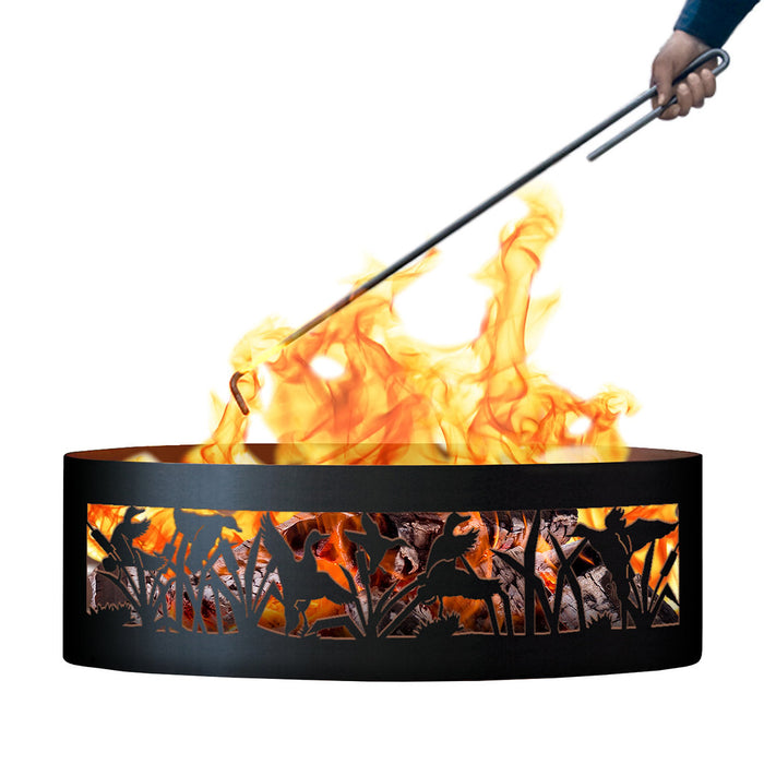 PD Metals FD0930-FP Flying Duck Unpainted 12 in. Tall 30 in. Diameter Outdoor Fire Ring with Fire Poker - 30 x 30 x 12 in. - Unpainted Metal Gray