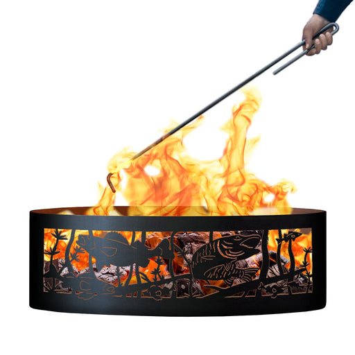 PD Metals FH01260-FP Fishing Hole Unpainted 12 in. Tall 60 in. Diameter Outdoor Fire Ring with Fire Poker - 60 x 60 x 12 in. - Unpainted Metal Gray