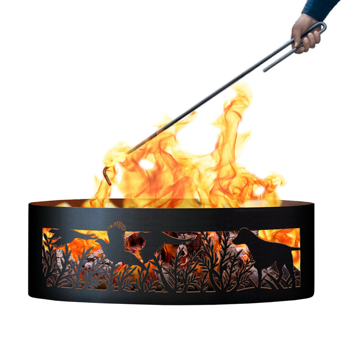 PD Metals PR00748-FP Dog N Pheasant Unpainted 12 in. Tall 48 in. Diameter Outdoor Fire Ring with Fire Poker - 48 x 48 x 12 in. - Unpainted Metal Gray