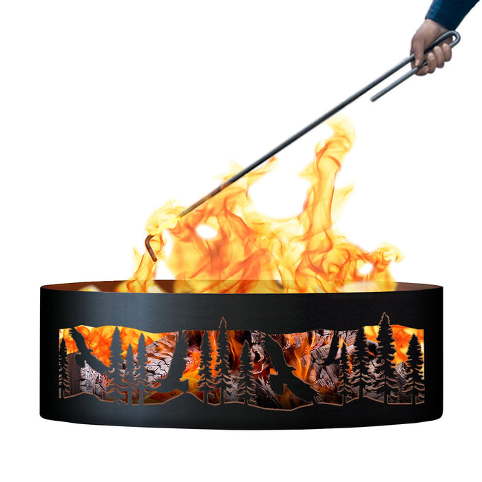 PD Metals SOEA01537-FP Soaring Eagle Unpainted 12 in. Tall 37 in. Diameter Outdoor Fire Ring with Fire Poker - 37 x 37 x 12 in. - Unpainted Metal Gray