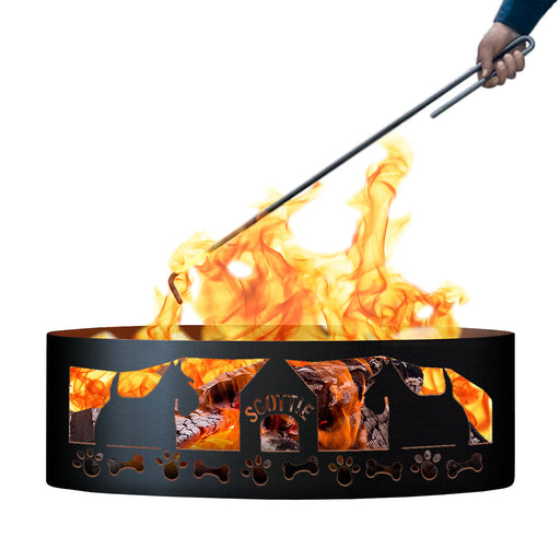 PD Metals SFR01037-FP Scottie Unpainted 12 in. Tall 37 in. Diameter Outdoor Fire Ring with Fire Poker - 37 x 37 x 12 in. - Unpainted Metal Gray