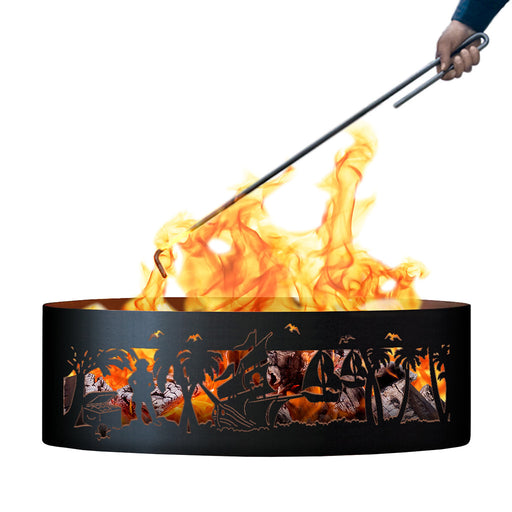 PD Metals PL01437-FP Pirates Life Unpainted 12 in. Tall 37 in. Diameter Outdoor Fire Ring with Fire Poker - 37 x 37 x 12 in. - Unpainted Metal Gray